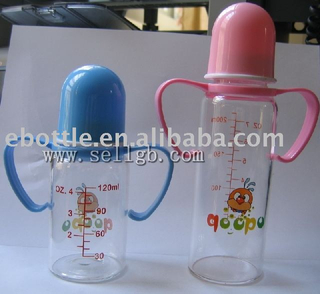 glass baby bottles with logo ,ring,teat,cap and graduation
