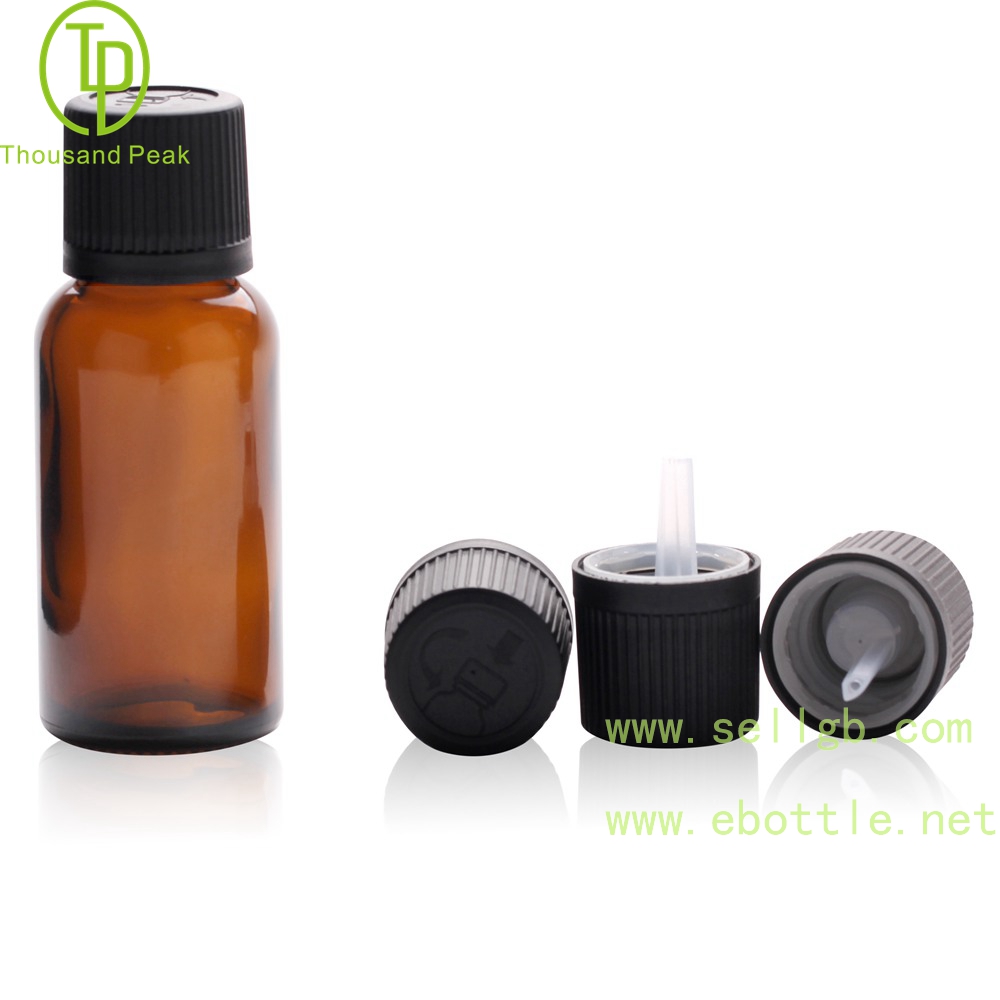 TP-2-63 30ml amber glass bottle with Black child resistant tamper evident cap and orifice reducer